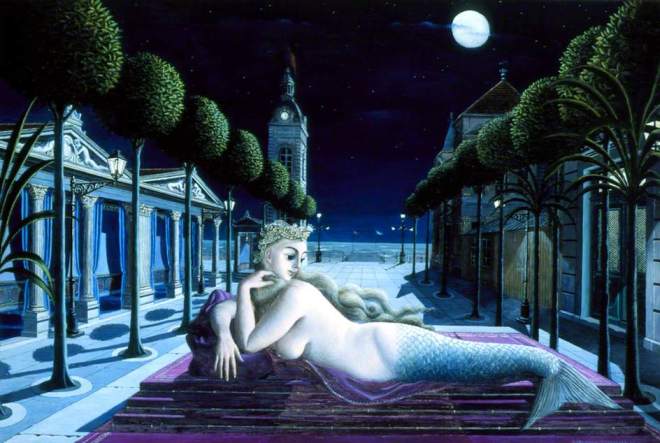 A Siren in Full Moonlight by Paul Delvaux Southampton City Art Gallery Date painted: 1940 Oil on panel, 111.9 x 180 cm Collection: Southampton City Art Gallery